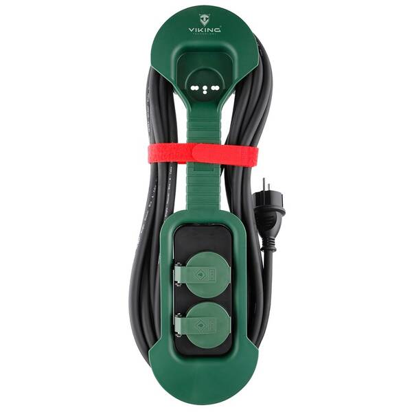 Kábel predlžovací Viking 2× zásuvka, IP44, 8m čierny/zelený

