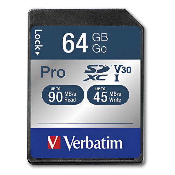 Pamäťová karta Verbatim SDXC 64GB UHS-I V30 U3 (90R/45W) 

