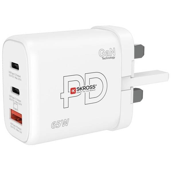 Cestovný adaptér SKROSS USB A+C 65W GaN UK, Power Delivery, typ G 

