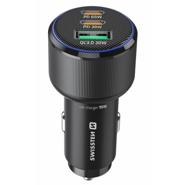 Adaptér do auta Swissten 2x USB-C PD + USB-A, 95W čierny

