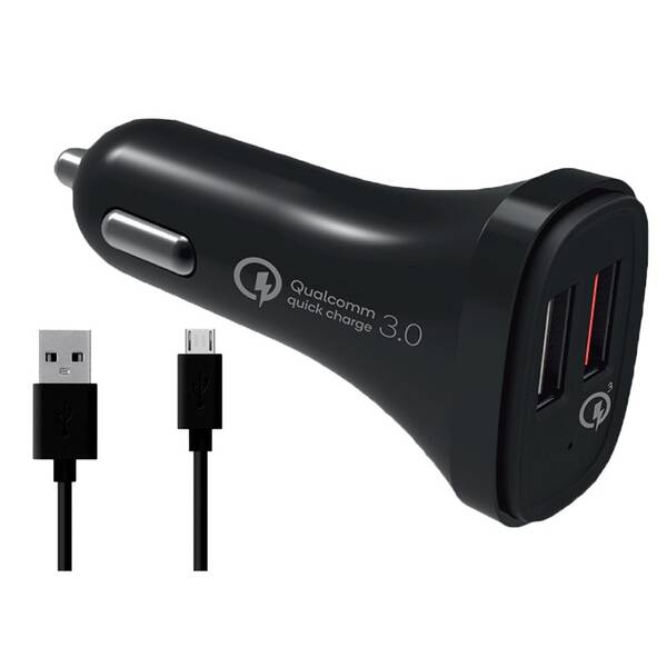 Adaptér do auta WG 2xUSB QC 3.0, 5,4A, 18W + Micro USB kabel čierny


