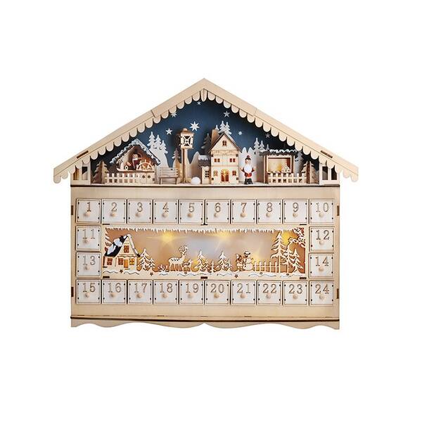 LED dekorácie Solight adventný kalnedár - horská chata, 10x LED, 50x40cm, 2x AA 

