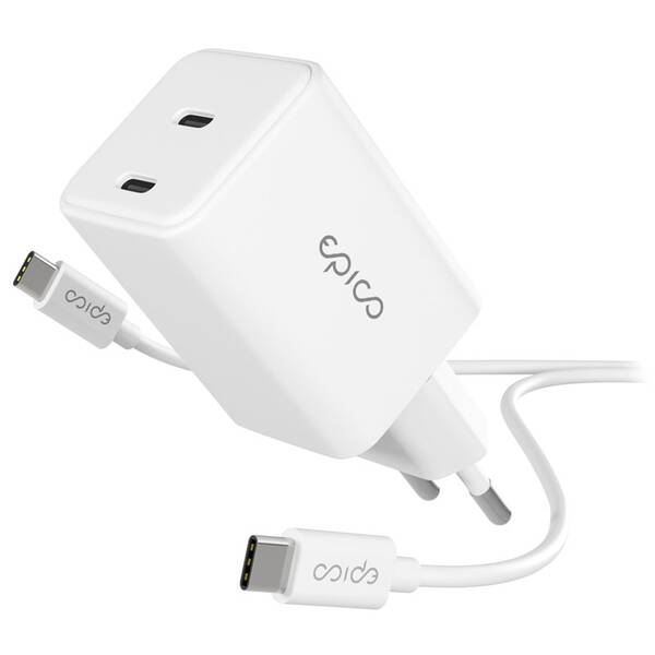 Nabíjačka do siete Epico UltraBoost GaN 45W 2x USB-C + kábel biela


