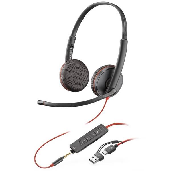Headset HP Poly Blackwire 3225, 3,5 mm jack + USB-C/A adaptér, stereo čierny

