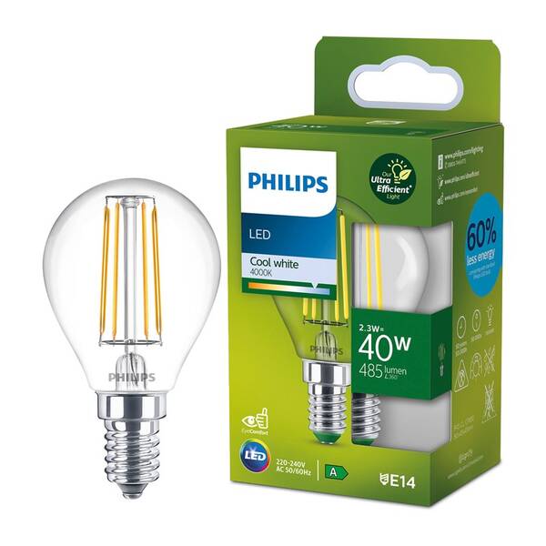 LED žiarovka Philips 40W, filament, E14, studená biela 

