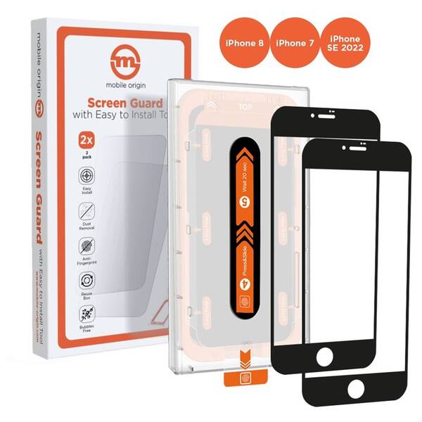 Tvrdené sklo Mobile Origin Orange Screen Guard Apple iPhone 8/7/SE 2020/SE 2022 s aplikátorom, 2 pack čierna

