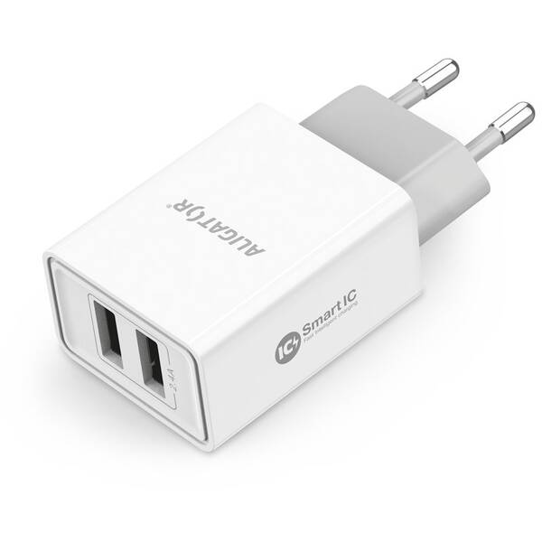 Nabíjačka do siete Aligator 2,4A, 2xUSB, smart IC biela

