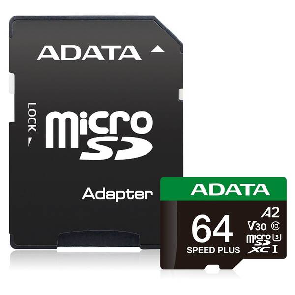 Pamäťová karta ADATA Speed Plus MicroSDXC 64GB, U3 (160R/140W) + SD adaptér čierna

