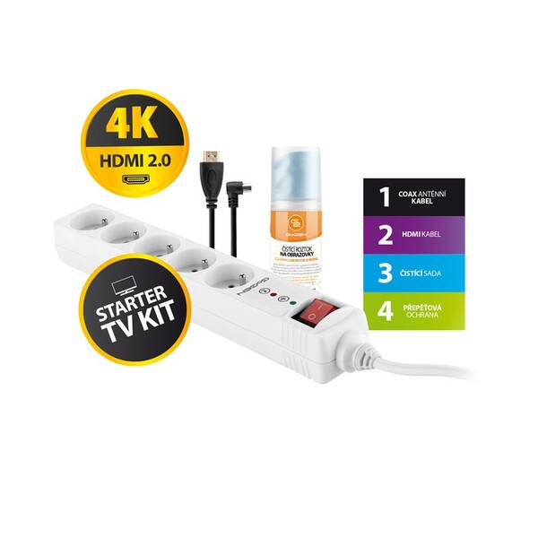 Prepäťová ochrana GoGEN TV STARTER KIT 3, HDMI 2.0 biela

