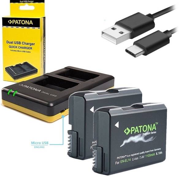 Nabíjačka PATONA Dual Quick Nikon EN-EL14 + 2x batéria 1100mAh USB 

