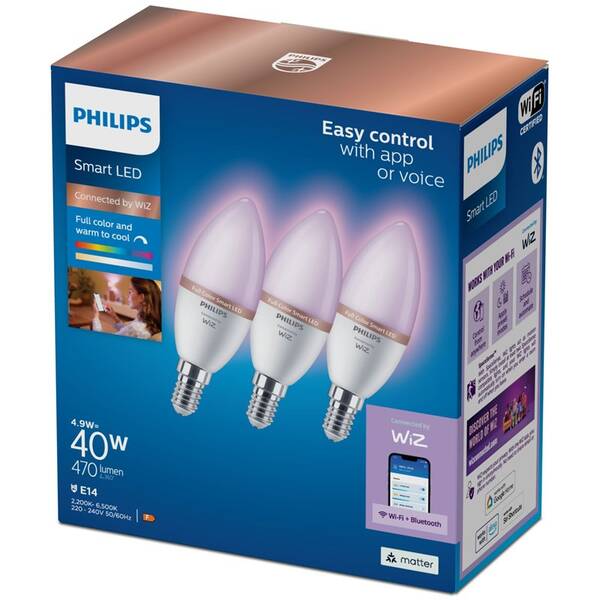 Inteligentná žiarovka Philips Smart LED 4,9 W, E14, RGB, 3 ks 

