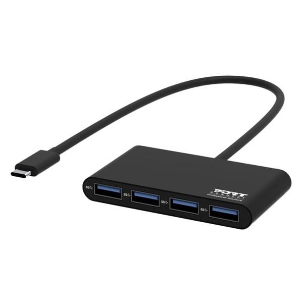 USB Hub PORT CONNECT USB-C, 4x USB 3.0 čierny

