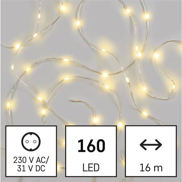 Vianočné osvetlenie EMOS 160 LED nano reťaz, 16 m, vonkajšie aj vnútorné, teplá biela, časovač 

