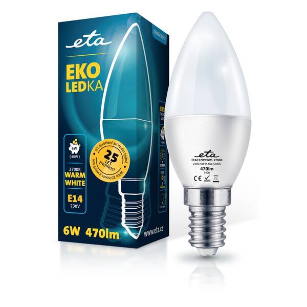 LED žiarovka ETA EKO LEDka sviečka 6W, E14, teplá biela 

