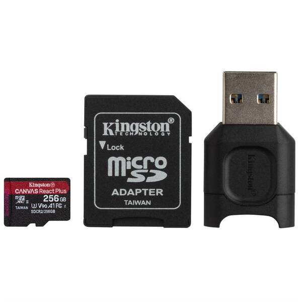 Pamäťová karta Kingston MicroSDXC 256GB UHS-II U3 ​​(285R/165W) + adaptér + čítačka 

