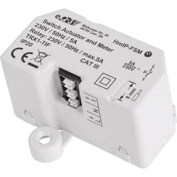 Spínač Homematic IP spínací akčný člen s meraním - 5A, skrytá montáž 

