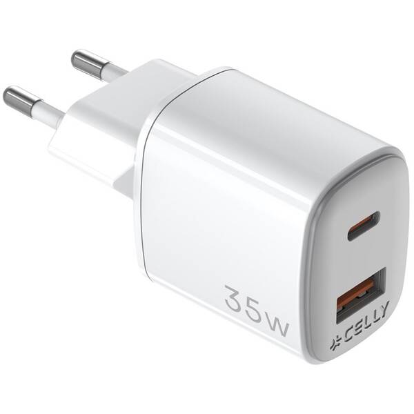 Nabíjačka do siete Celly USB-C/USB-A, GaN, 35 W biela


