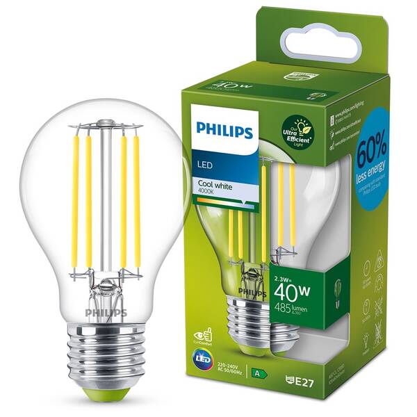 LED žiarovka Philips 40W, filament, A60, E27, neutrální bílá 

