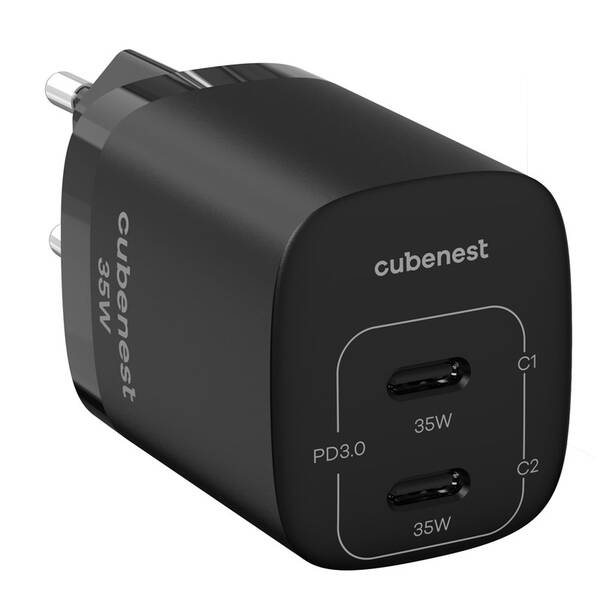Nabíjačka do siete Cubenest S2D1, PD 2xUSB-C, GaN, 35W čierna

