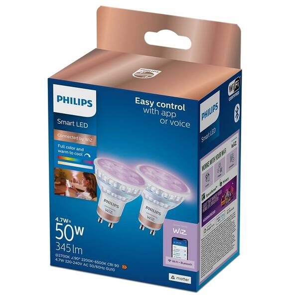 Inteligentná žiarovka Philips Smart LED Smart LED 4,7W, GU10, RGB, 2ks 

