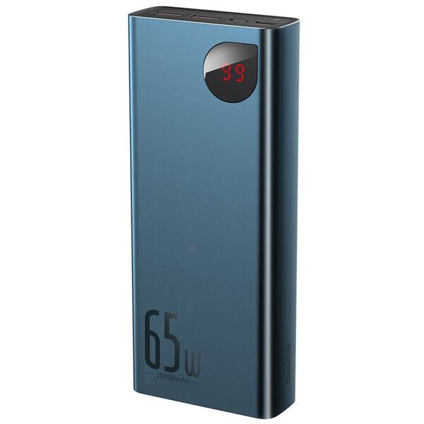 Powerbank Baseus Adaman Metal s digitálnym displejom QC + PD 20000mAh 65W modrý

