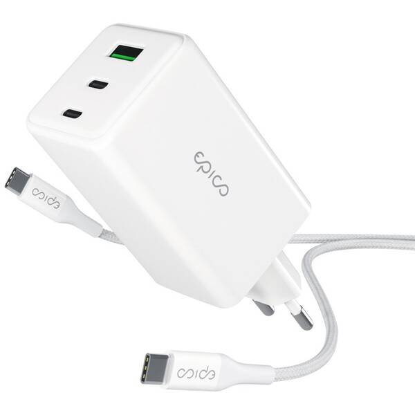 Nabíjačka do siete Epico UltraBoost GaN 100W 2xUSB-C/1xUSB-A + USB-C kabel 1,2m biela


