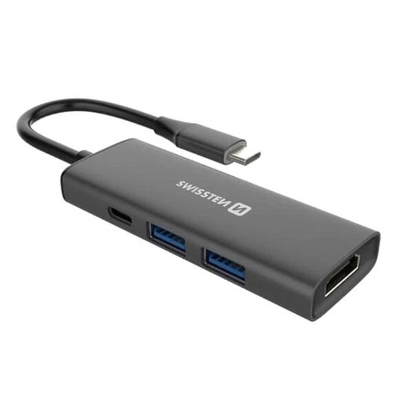 USB Hub Swissten 4-in-1 USB-C PD 100W čierny

