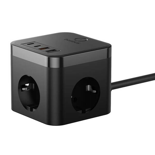 Kábel predlžovací Baseus PowerCombo Cube, 30W, 3x zásuvka, 2x USB/2x USB-C čierny

