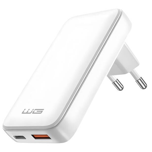 Nabíjačka do siete WG GaN 30W 1xUSB-C/1xUSB-A biela

