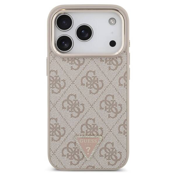 Kryt na mobil Guess 4G Strass Triangle Logo Gold Frame MagSafe na Apple iPhone 18 Pro ružový


