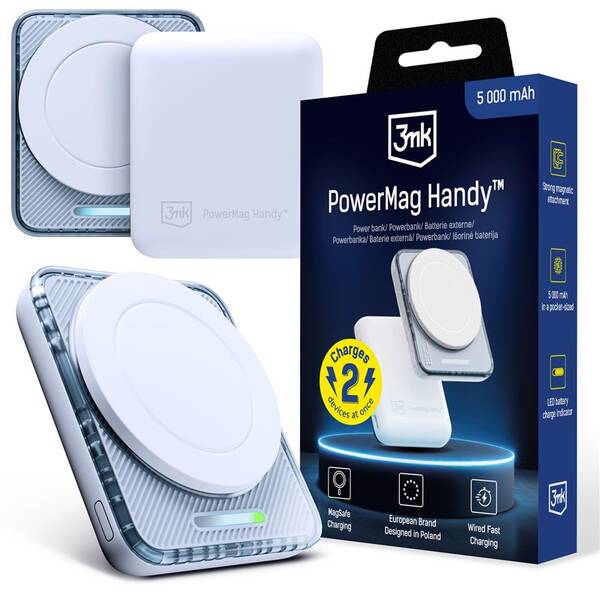 Powerbank 3mk PowerMag Handy MagSafe 5000 mAh, 22.5 W, bezdrôtové magnetické nabíjanie biela

