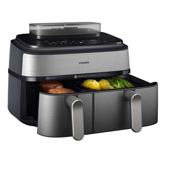 Fritéza teplovzdušná Philips Airfryer Dual Basket 5000 series 9 l, NA555/00 strieborná


