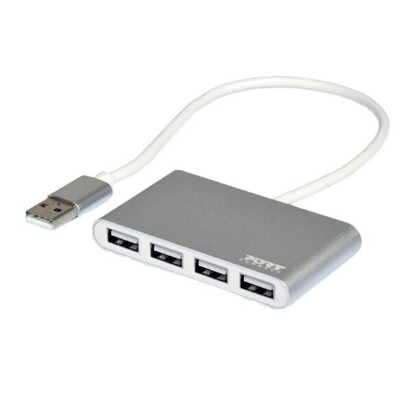 USB Hub PORT CONNECT USB-A, 4x USB 2.0 sivý

