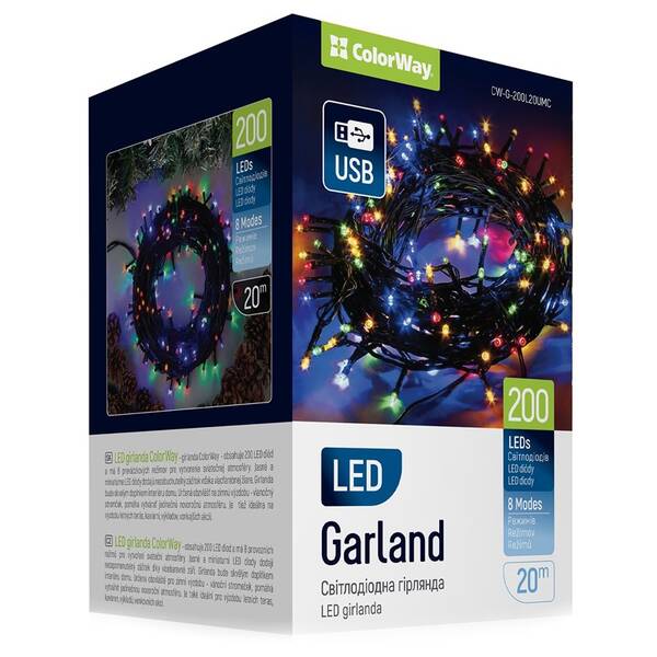 Vianočné osvetlenie ColorWay vnútorné, 200 LED, USB, 20m, viacfarebné 

