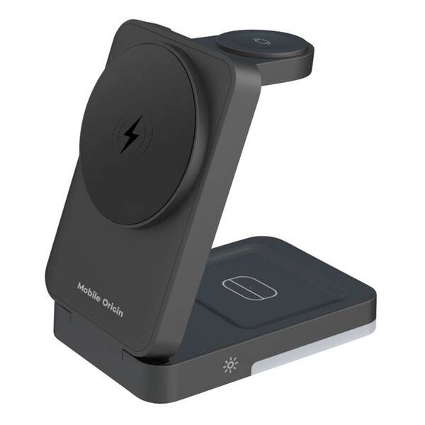 Bezdrôtová nabíjačka Mobile Origin 3in1 Foldable Charging Stand with light, PW28 čierna

