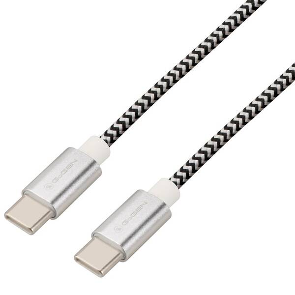 Kábel GoGEN USB-C / USB-C, 1m, opletený, skúmavka strieborný

