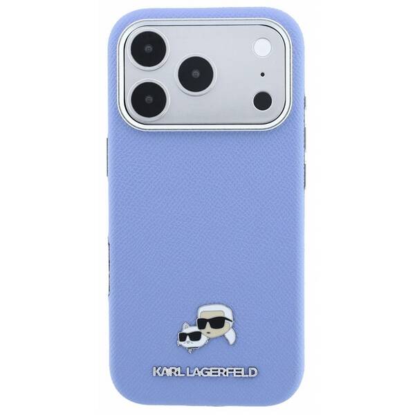 Kryt na mobil Karl Lagerfeld PU Grained Semi Wrap K&CH Heads Magsafe na Apple iPhone 18 Pro modrý


