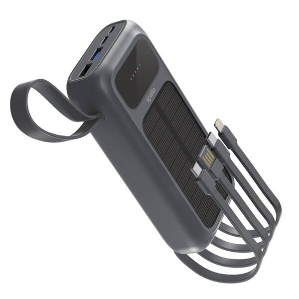 Powerbank Spello by Epico ForcePack 5in1 20000mAh solární, s integrovanými kabely SP25 sivá

