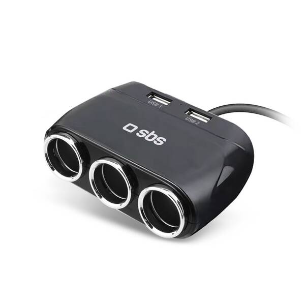 Adaptér do auta SBS rozdeľovacia, nabíjacia 3x zásuvka zapaľovača cigariet/2x USB-A 12 W čierna


