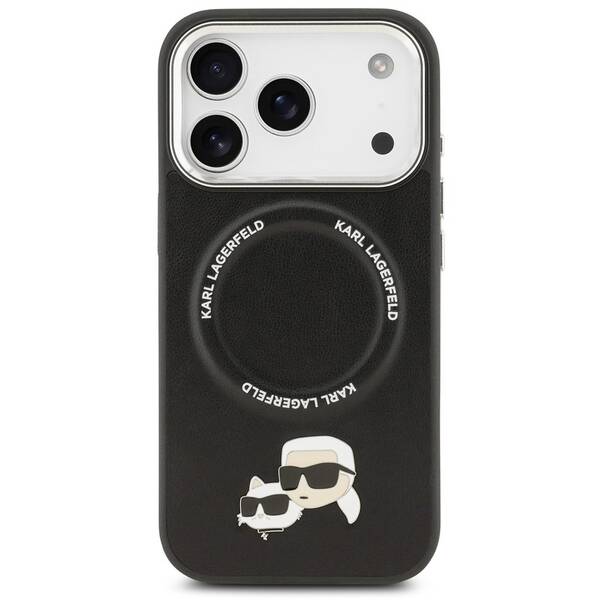 Kryt na mobil Karl Lagerfeld PU Karl and Choupette Heads Pins MagSafe na Apple iPhone 17 Pro Max čierny

