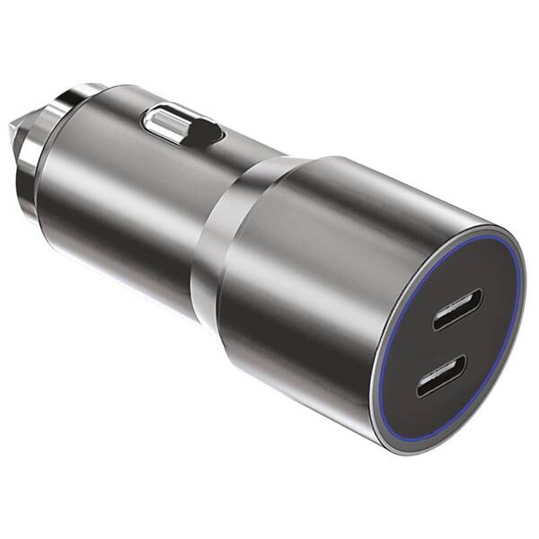 Adaptér do auta WG 2x USB-C PD 60W strieborný

