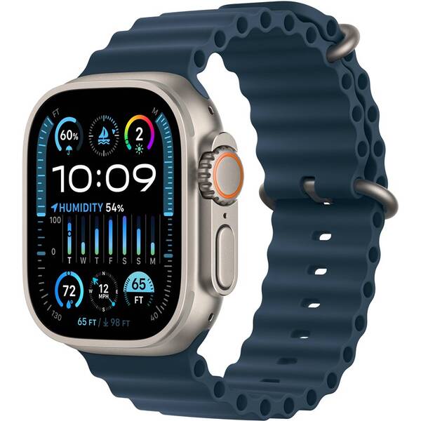 Inteligentné hodinky Apple GPS + Cellular, 49mm titánové puzdro - modrý oceánsky remienok 

