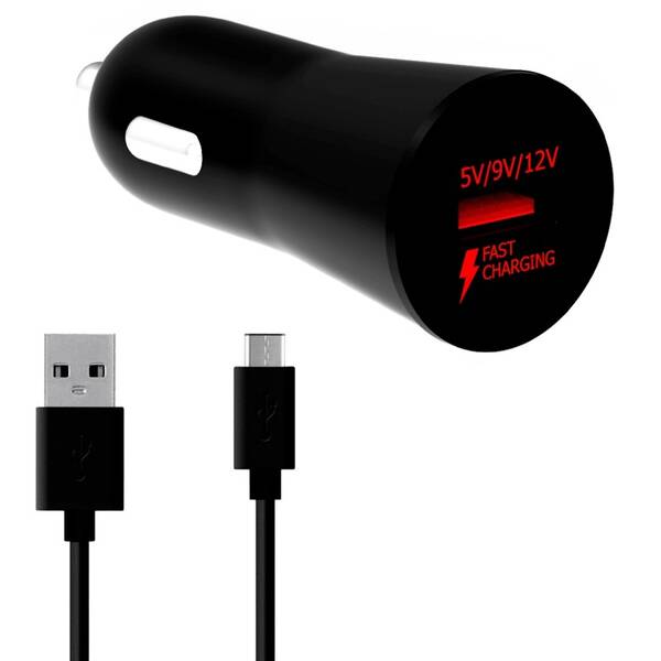 Adaptér do auta WG 1xUSB, QC 3.0, 18W + USB-C kábel čierny

