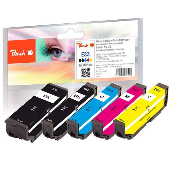 Cartridge Peach Epson 33, T3337, MultiPack, 1x 7,6, 4x 6,2 ml - CMYK 

