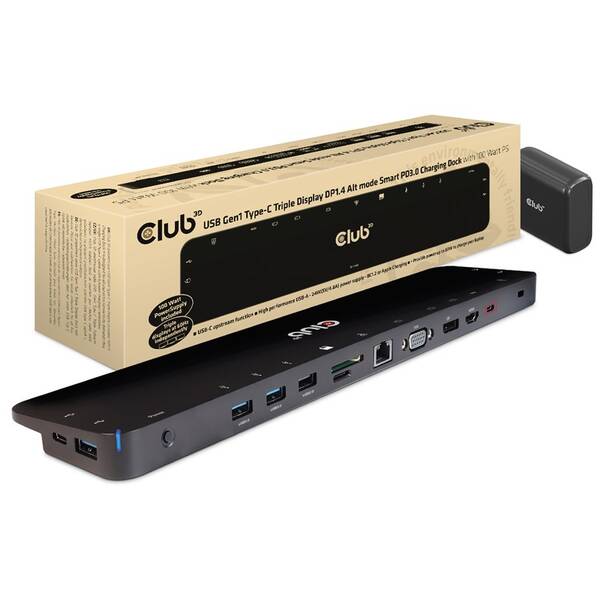 Dokovacia stanica Club3D USB-C, Triple Display DP 1.4 Alt mode Smart PD3.0 100 W 

