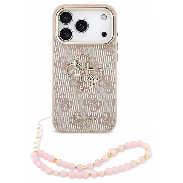 Kryt na mobil Guess PU 4G Metal Logo Strap na Apple iPhone 18 Pro ružový

