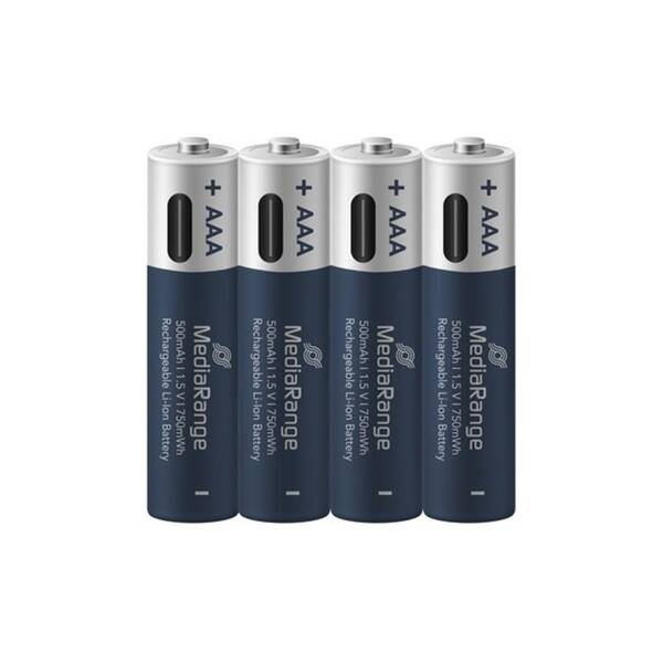 Batéria nabíjacia MediaRange MRBAT160, USB-C Li-Ion baterie Micro AAA, 1,5V, 500 mAh (4 ks) strieborná/modrá

