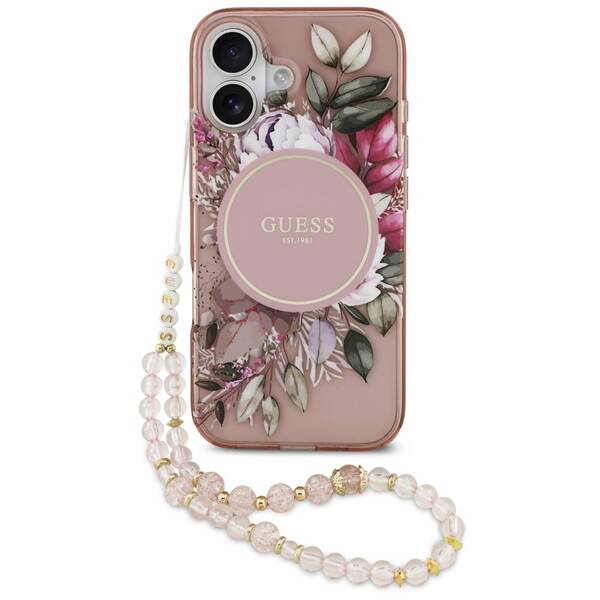 Kryt na mobil Guess IML Flowers Strap MagSafe na Apple iPhone 17 ružový

