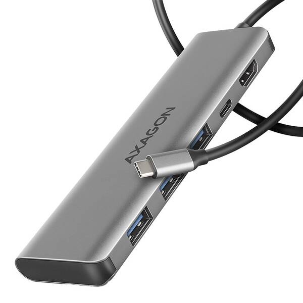 USB Hub Axagon HMC-5H USB-C 5Gbps 5in1 hub strieborný

