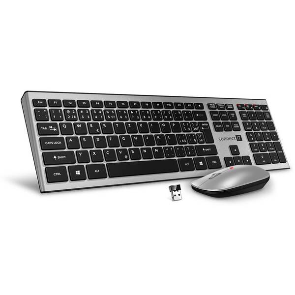 Klávesnica s myšou Connect IT Combo, CZ + SK layout strieborná

